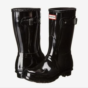 Hunter Mid Calf Glossy Rain Boots Black Size 7